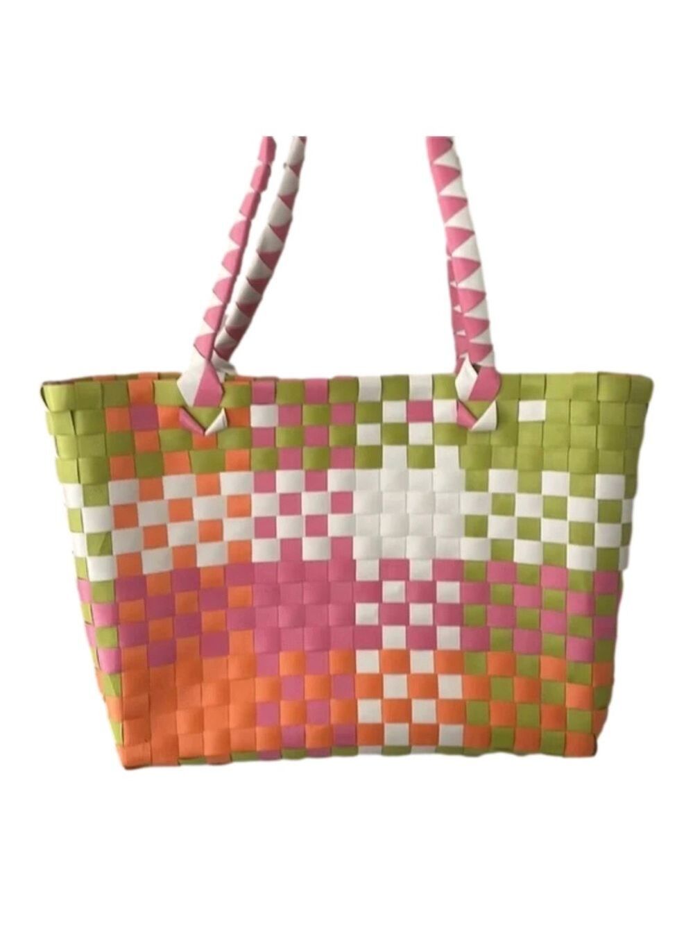 New Women’s Pink & Ivory Woven Tote - Picture 2 of 2